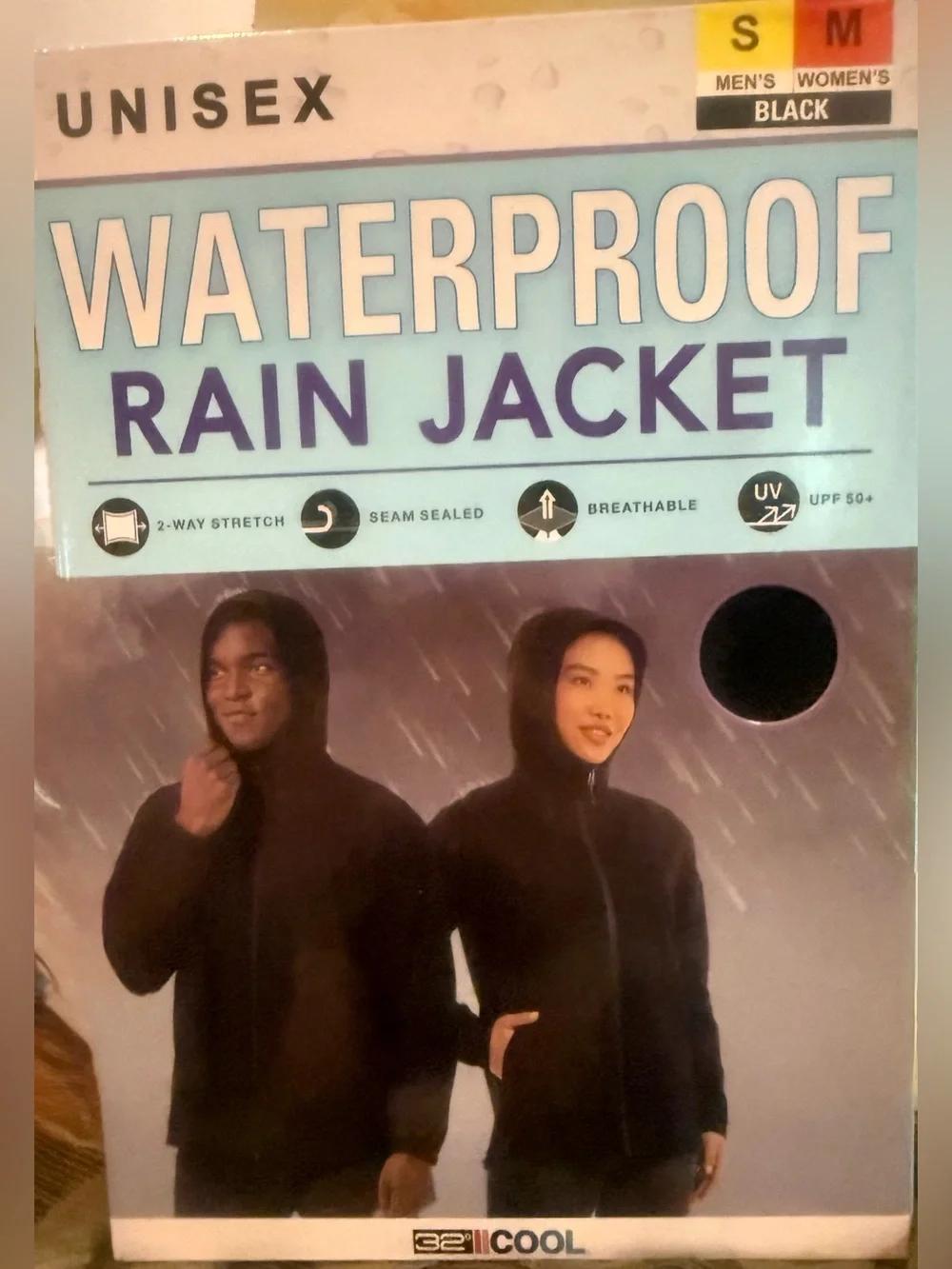32 Degrees Cool Unisex Waterproof Rain Jacket Black S/M NIB - Picture 7 of 9